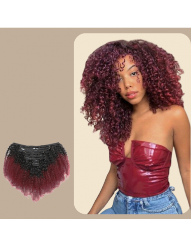 Afro Curly Ombre Mörkbrun Clip-In Extensions Kit 99J 120 gr hantent personnes