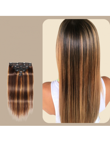 Straight Blonde Medium Brown Clip-In Extensions Kit 120 gr d'Europe débarque