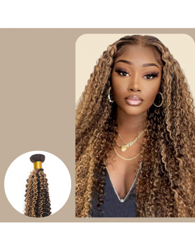 Vävning Virgin Hair Human Hair Kinky Curly 7A Medium Brown Blond P4/27 100 Gr Comparez plus de prix